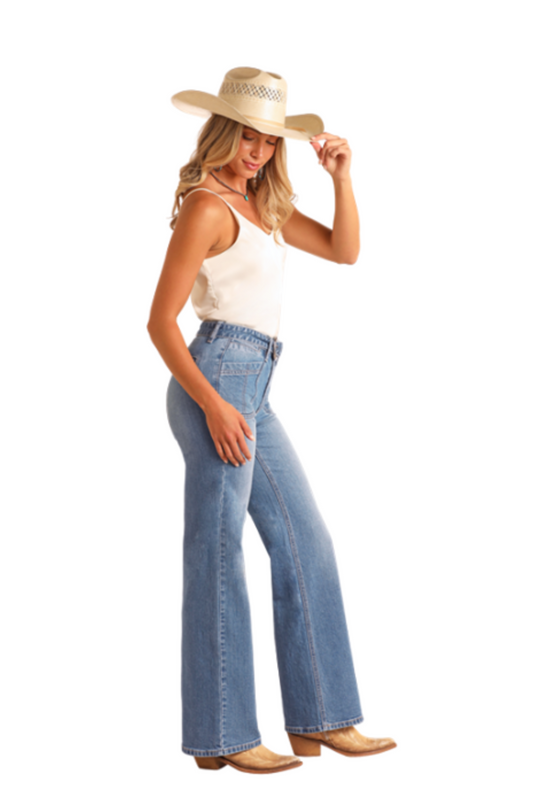 High Rise Belted Relaxed Flare Jeans