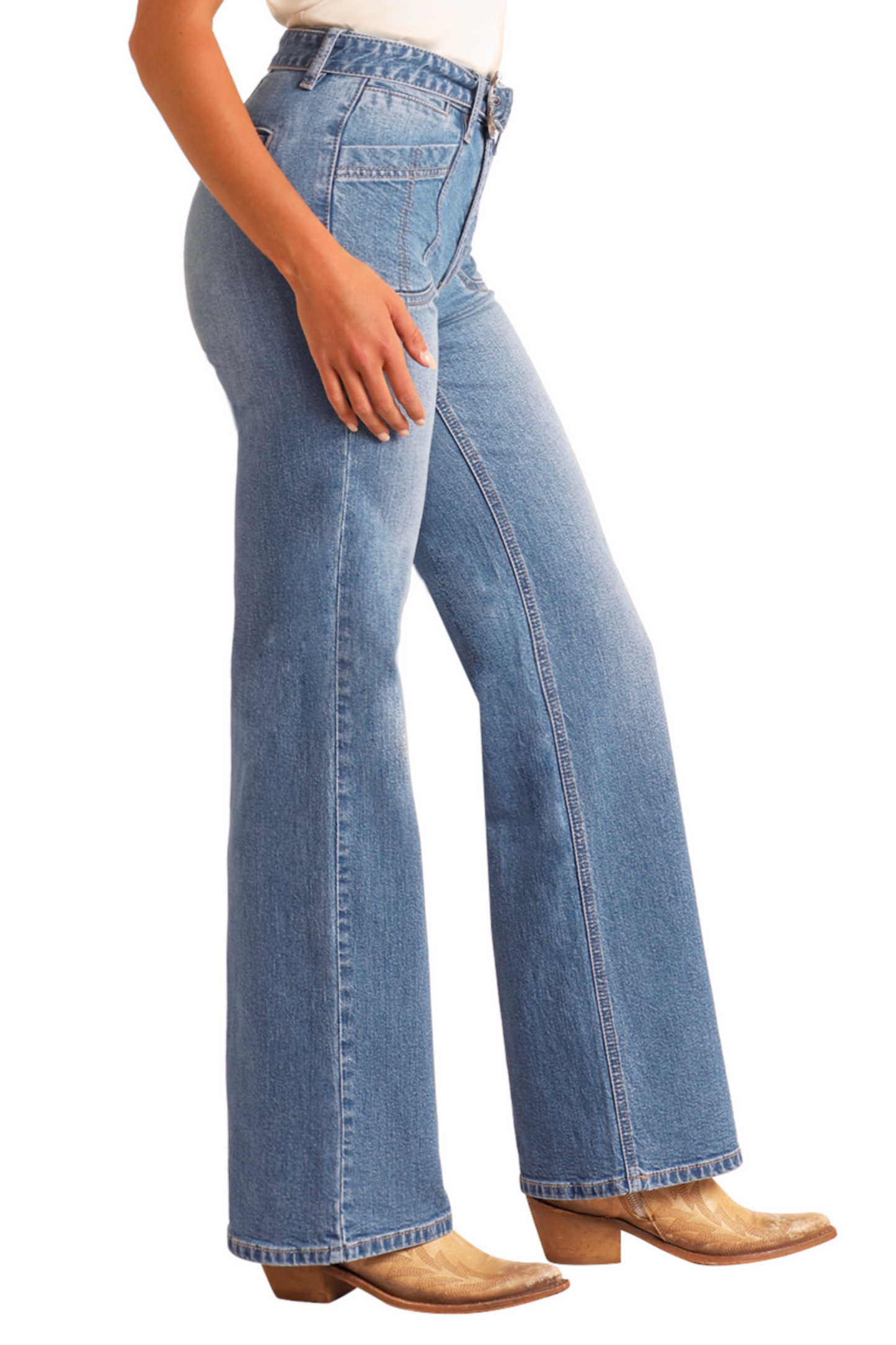 High Rise Belted Relaxed Flare Jeans