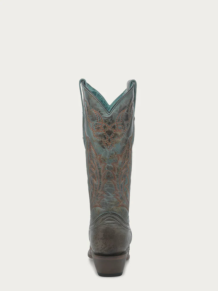 Z5345 - WOMEN'S EMBROIDERY VINTAGE WORN FINISH TURQUOISE SNIP TOE GOAT COWBOY BOOT