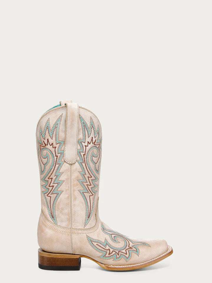 Z5444 - WOMEN'S BLUE AND RED EMBROIDERY BONE SQUARE TOE COWBOY BOOT