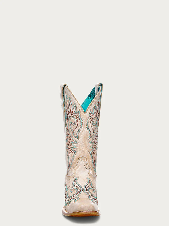 Z5444 - WOMEN'S BLUE AND RED EMBROIDERY BONE SQUARE TOE COWBOY BOOT