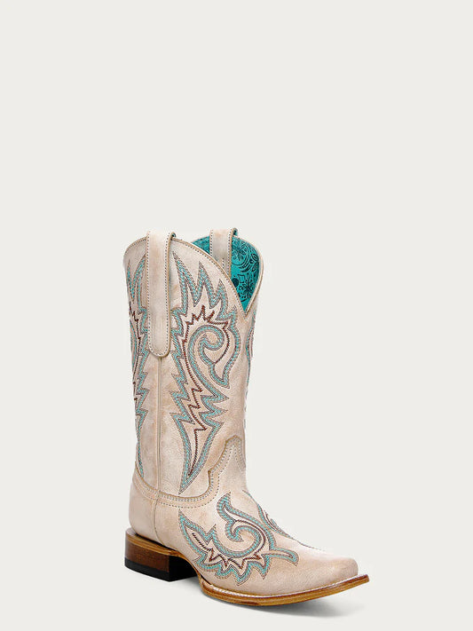 Z5444 - WOMEN'S BLUE AND RED EMBROIDERY BONE SQUARE TOE COWBOY BOOT