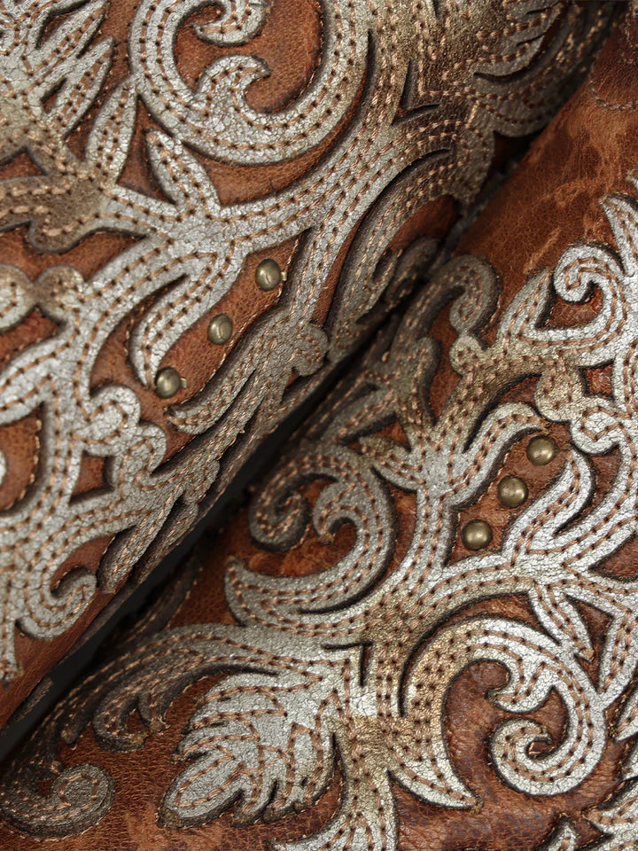 Z5514 - WOMEN'S  SILVER OVERLAY AND EMBROIDERY SNIP TOE SHEDRON COWBOY BOOT