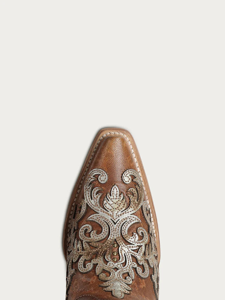 Z5514 - WOMEN'S  SILVER OVERLAY AND EMBROIDERY SNIP TOE SHEDRON COWBOY BOOT