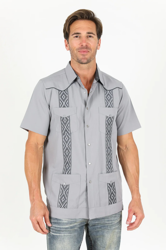 Men's Modern Light Gray GUAYABERA